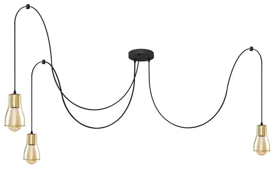 Luster na lanku TUBE 3xE27/10W/230V pavúk čierna/zlatá