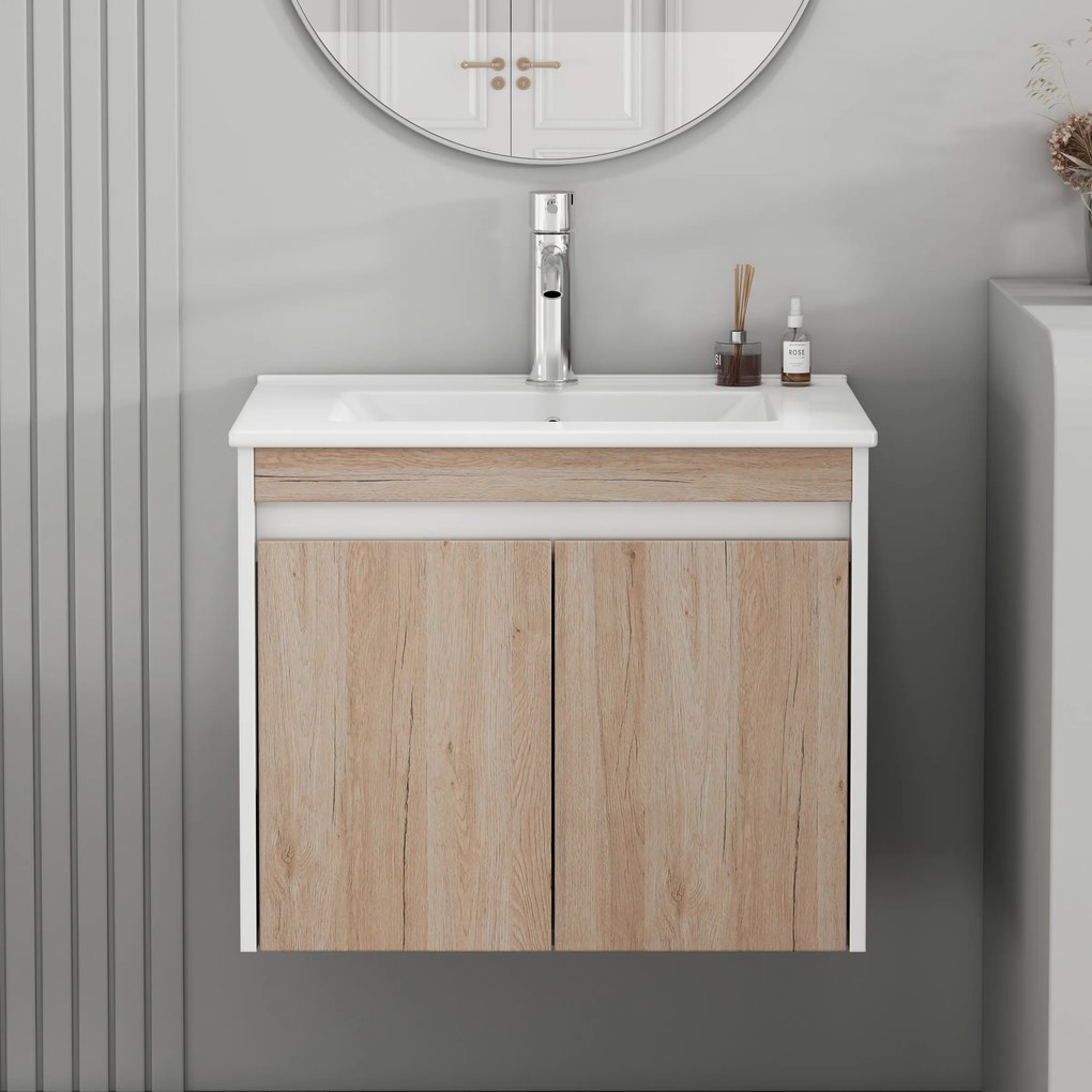 Závesná skrinka pod umývadlo Houseland Morvia 60 cm dub/biela