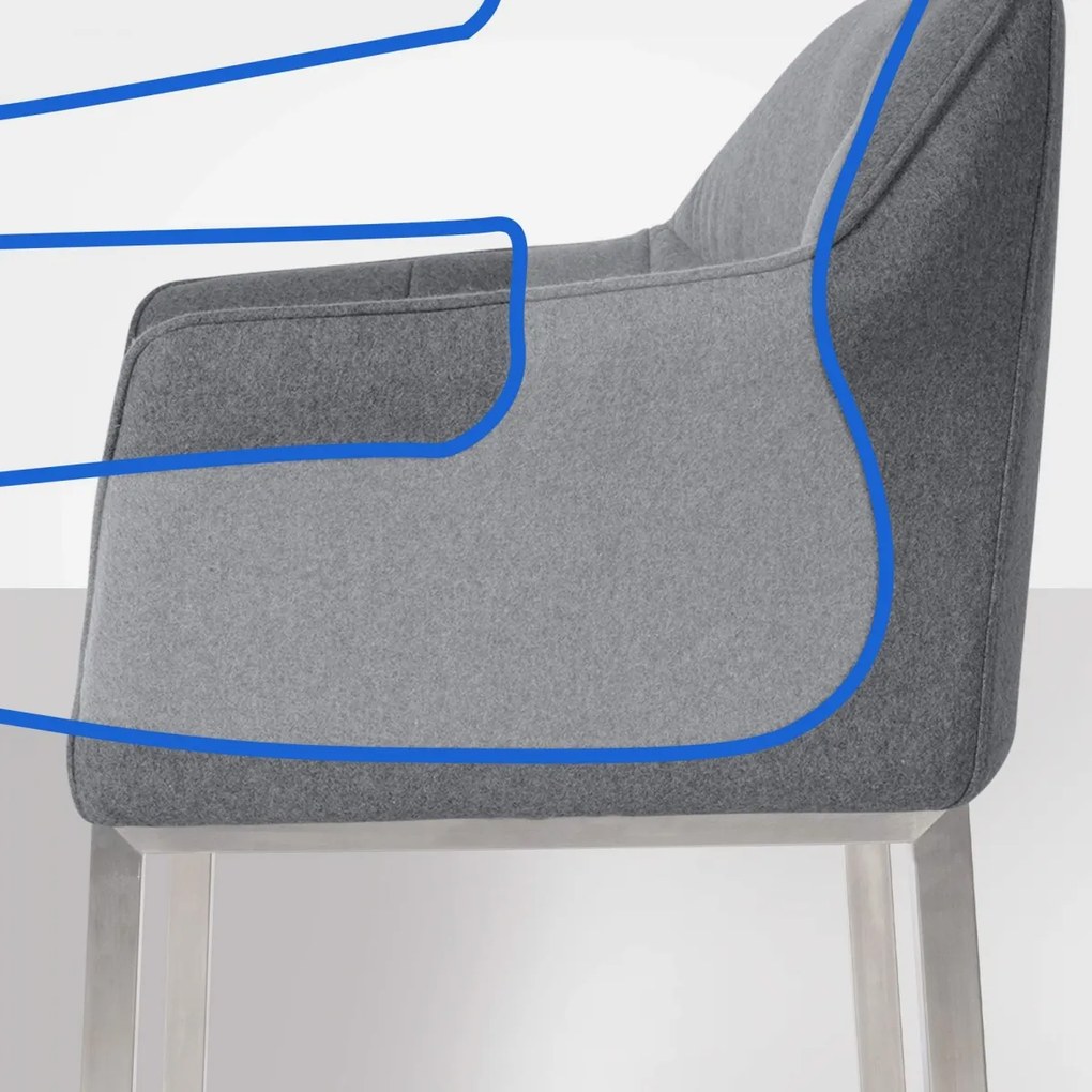 Barová stolička Damaso E - filc, nerez 4-nohý rám - Sivá