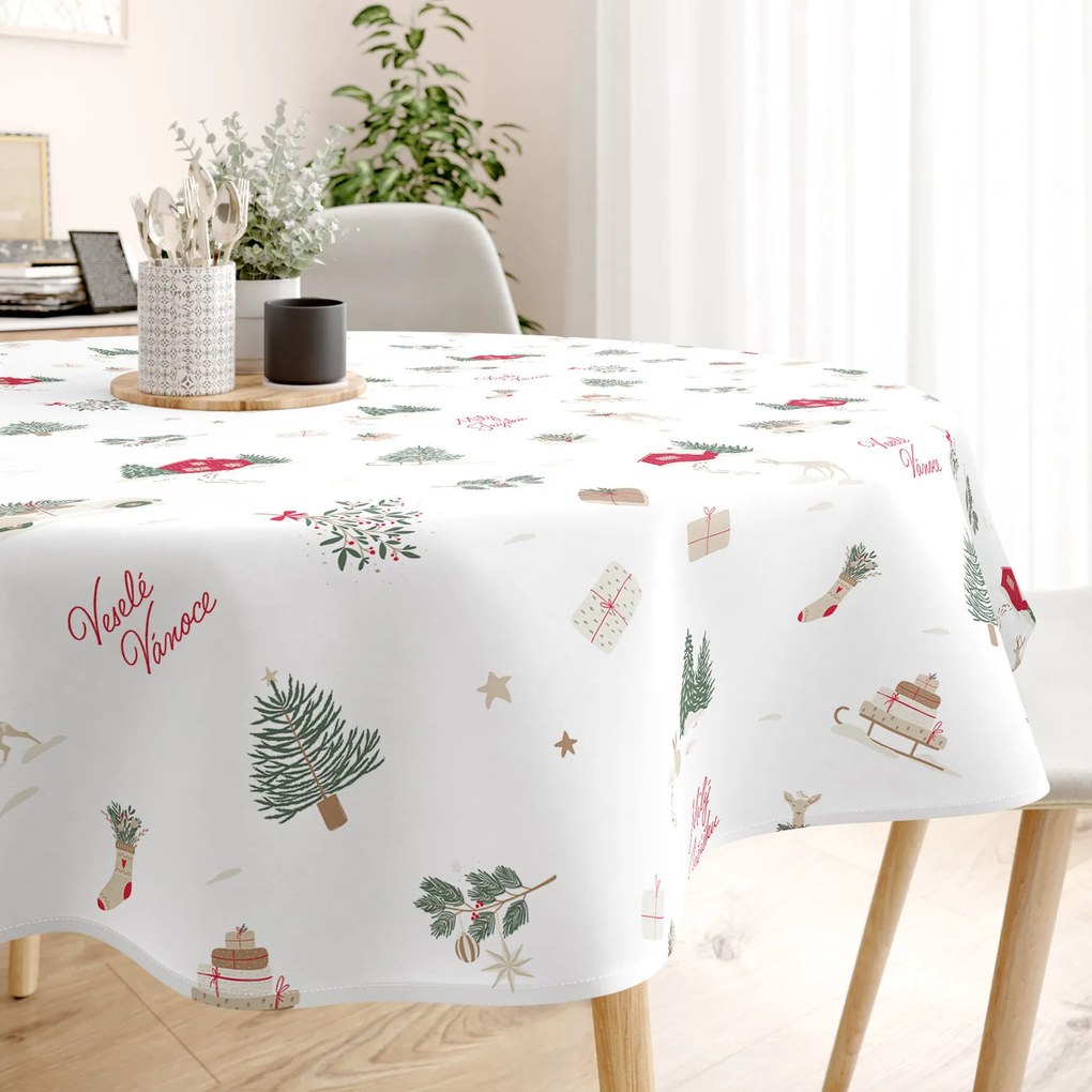 Goldea vianočný okrúhly obrus z pevnej bavlny - české vianoce Ø 140 cm