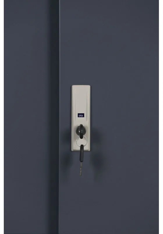 Kovová skriňa s posuvnými dverami, 2 police, 1000 x 1200 x 450 mm, tmavo sivá