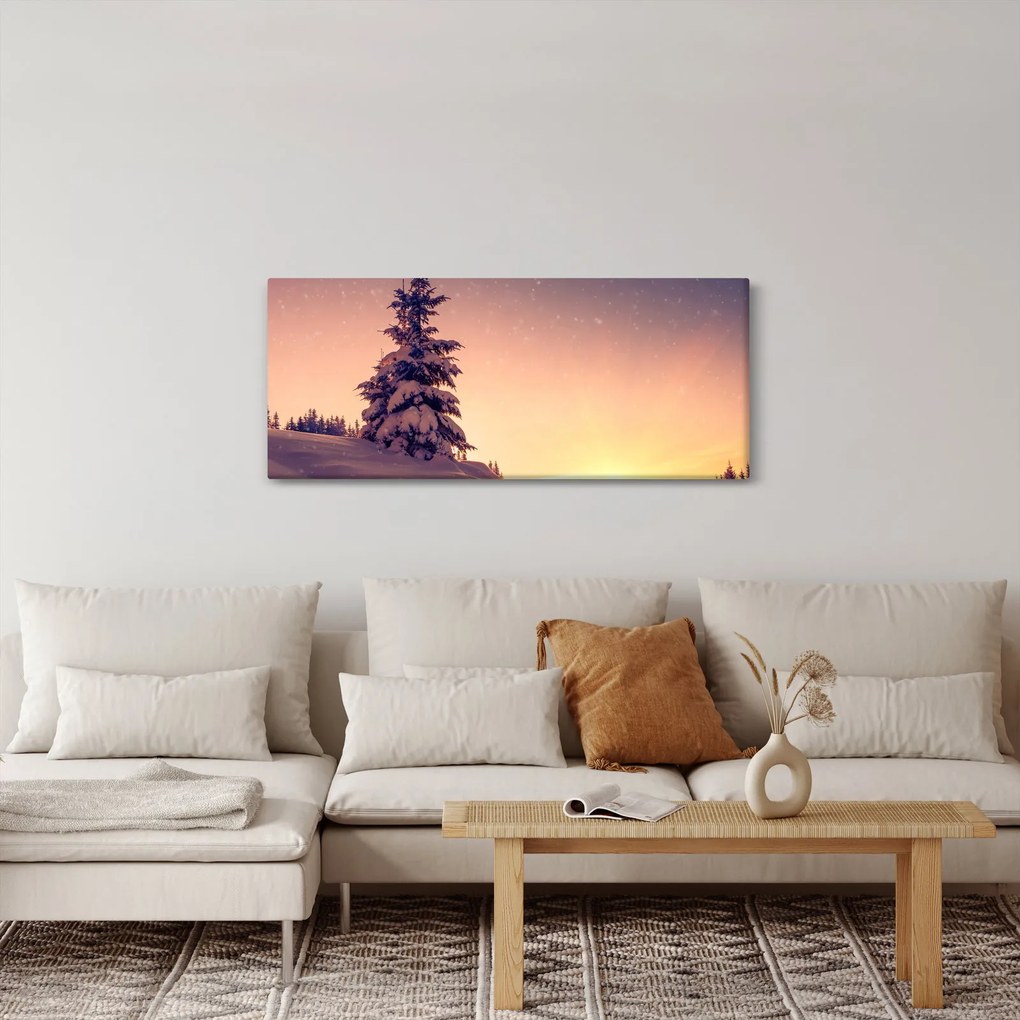 Obraz zasneženého stromu na lúke (120x50 cm)
