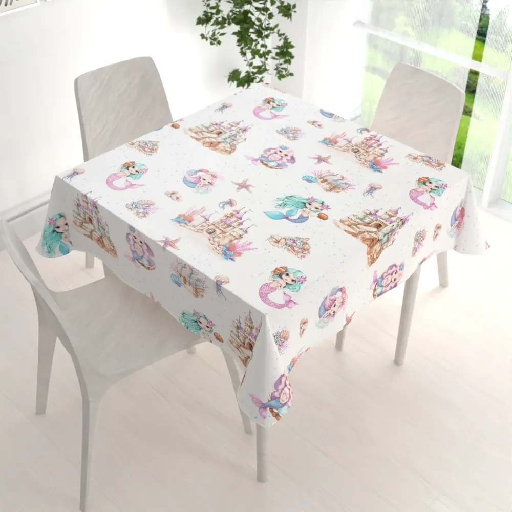 Biante Detský bavlnený štvorcový obrus Sandra SA-567 Morské víly a kráľovstvo na bielom 130x130 cm