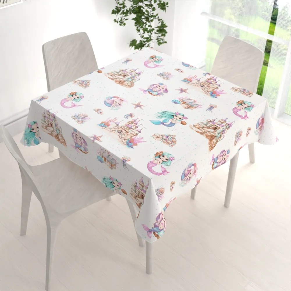 Biante Detský bavlnený štvorcový obrus Sandra SA-567 Morské víly a kráľovstvo na bielom 140x140 cm