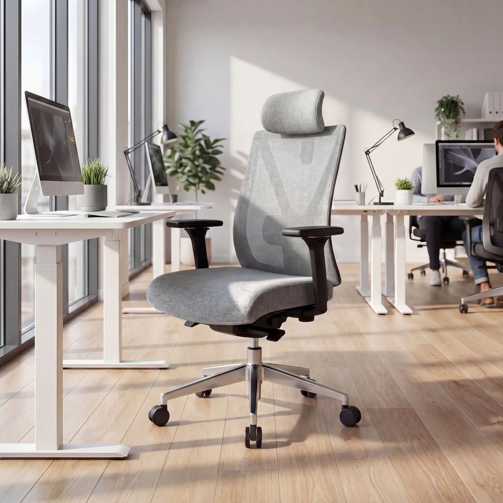 Ergonomická otočná kancelárska stolička so sieťovaným operadlom, sivá: VECTOR