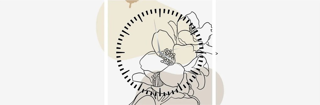Obraz - Béžové kvety s motýľom N⁰3 (s hodinami) (90x30 cm)