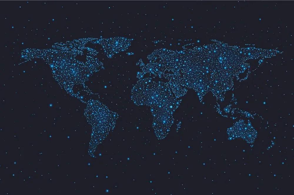 Tapeta mapa sveta s nočnou oblohou - 450x300