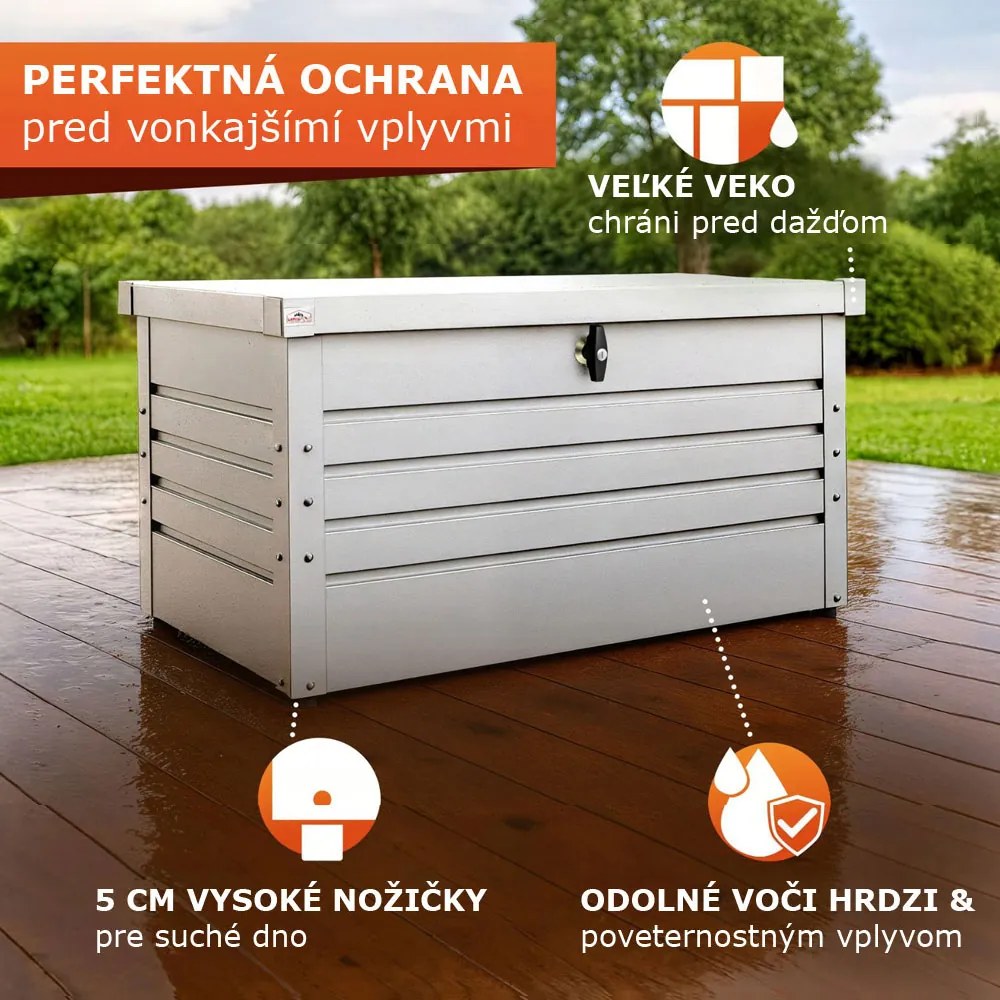 Kovový úložný box METALBOX, 385L, 120x62x63cm, šedá Gardebruk