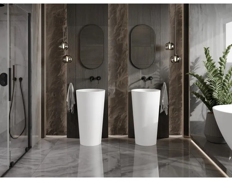 Mexen Onyx-01, voľnestojace umývadlo z konglomerátu 45x45x83 cm, biela matná, 26524500