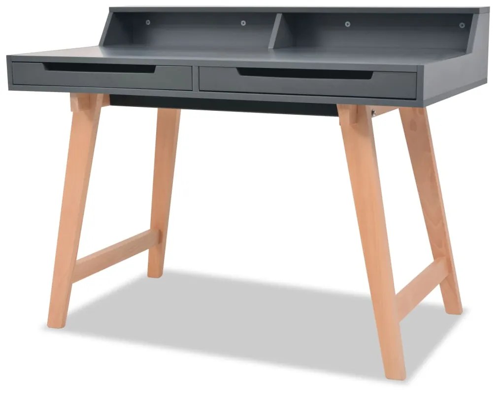 vidaXL Sivý písací stôl z MDF a bukového dreva, 110x60x85 cm