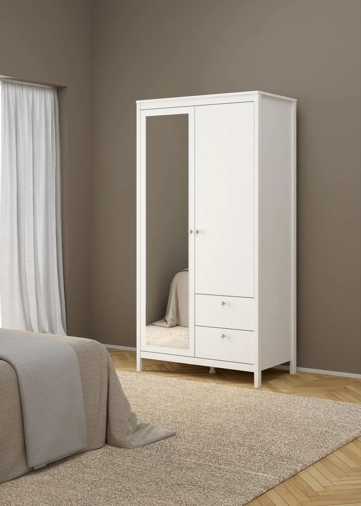 Šatníková skriňa Realty 102 cm so zrkadlom biela