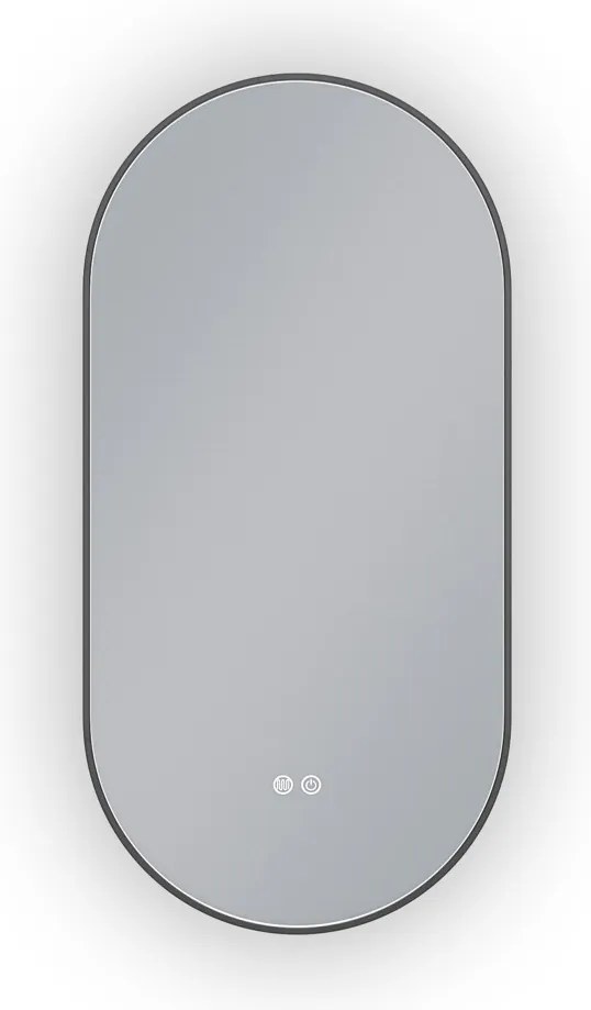 Erga Freya, oválne LED zrkadlo 50x100cm v čiernom kovovom ráme, 3 farby svetla, zadné osvetlenie, vyhrievacia podložka proti zapareniu, ERG-V01-FREYA-5010-BK