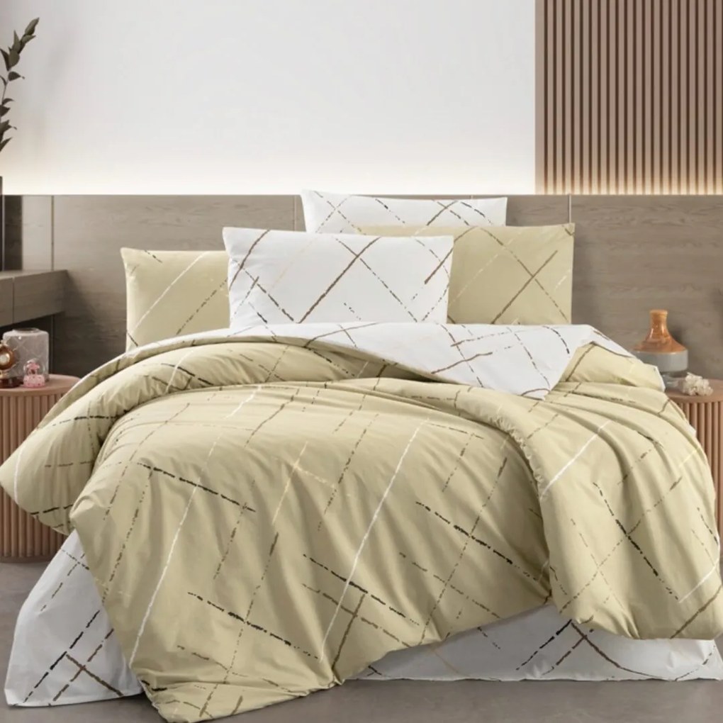 Obliečky bavlnené Reflection bežová TiaHome - 1x Vankúš 90x70cm, 1x Paplón 140x200cm