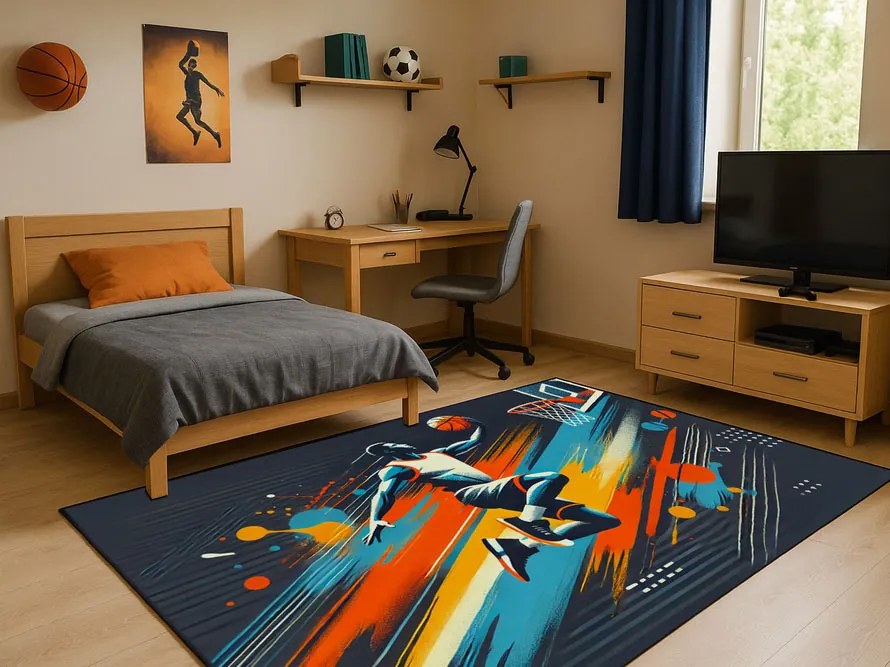 Športový koberec s basketbalovým motívom – viacfarebný Rozmer: 120x170 cm