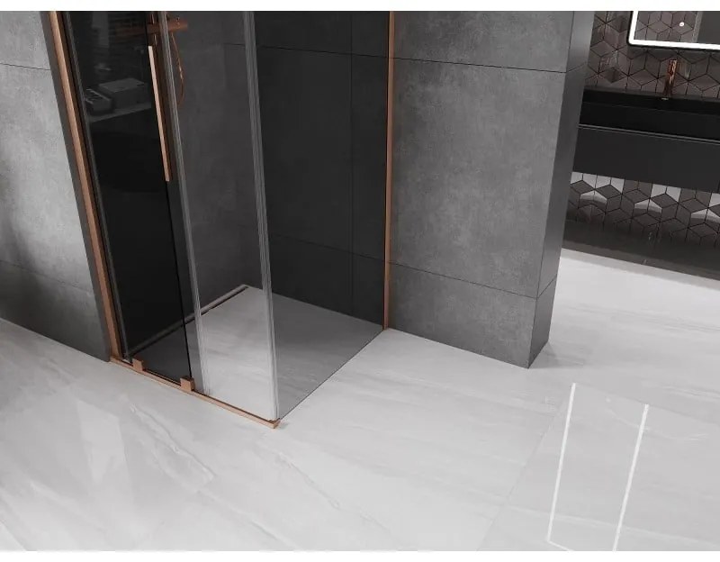 Mexen Velar, sprchový kút s posuvnými dverami 100 x 100 cm, 8mm šedé sklo, medená matná, 871-100-100-41-65