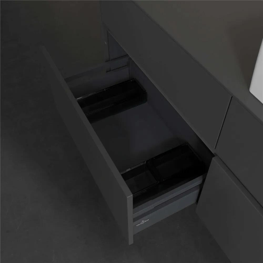 VILLEROY &amp; BOCH Collaro závesná skrinka pod umývadlo na dosku (umývadlo vpravo), 4 zásuvky, s LED osvetlením, 1400 x 500 x 548 mm, Glossy Grey, C133B0FP
