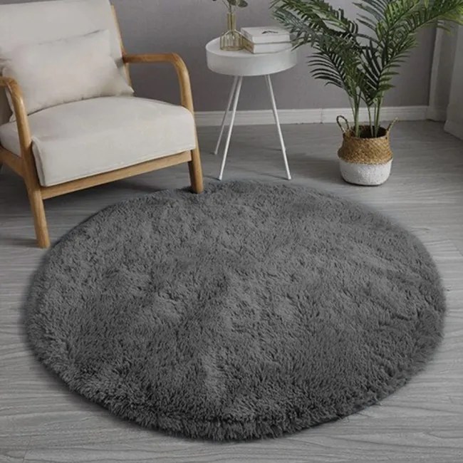 Protišmykový koberec SHAGGY tmavosivý kruh