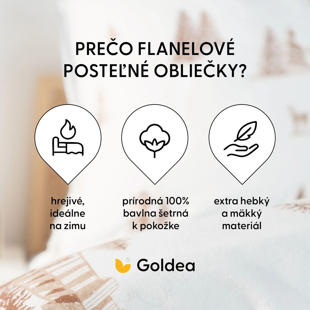 Goldea flanelové posteľné obliečky - beskydy 200 x 200 a 2ks 70 x 90 cm