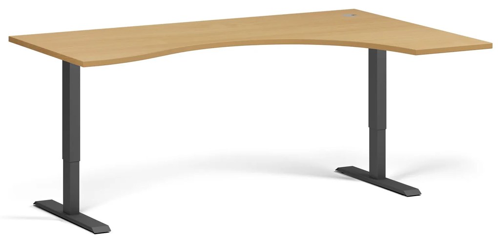 Ergonomický výškovo nastaviteľný stôl, 180x120 cm, 2 motory, L/P, čierna podnož, buk