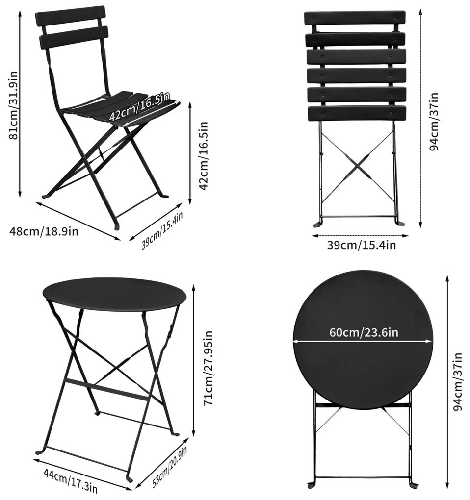 Skladacia súprava záhradného nábytku ORION čierna