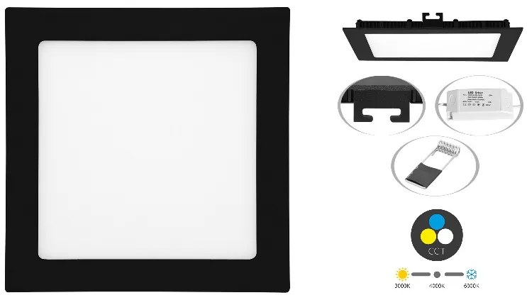 LED zapustený panel 6W, CCT, čierny