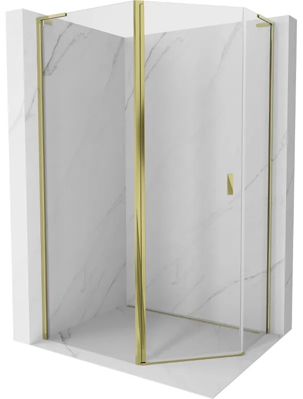 Mexen Mist L, päťuholníkový sprchový kút s krídlovými dverami, 90 x 80 cm, 8mm číre sklo, zlatý lesklý profil, 8A8L-090-080-50-00