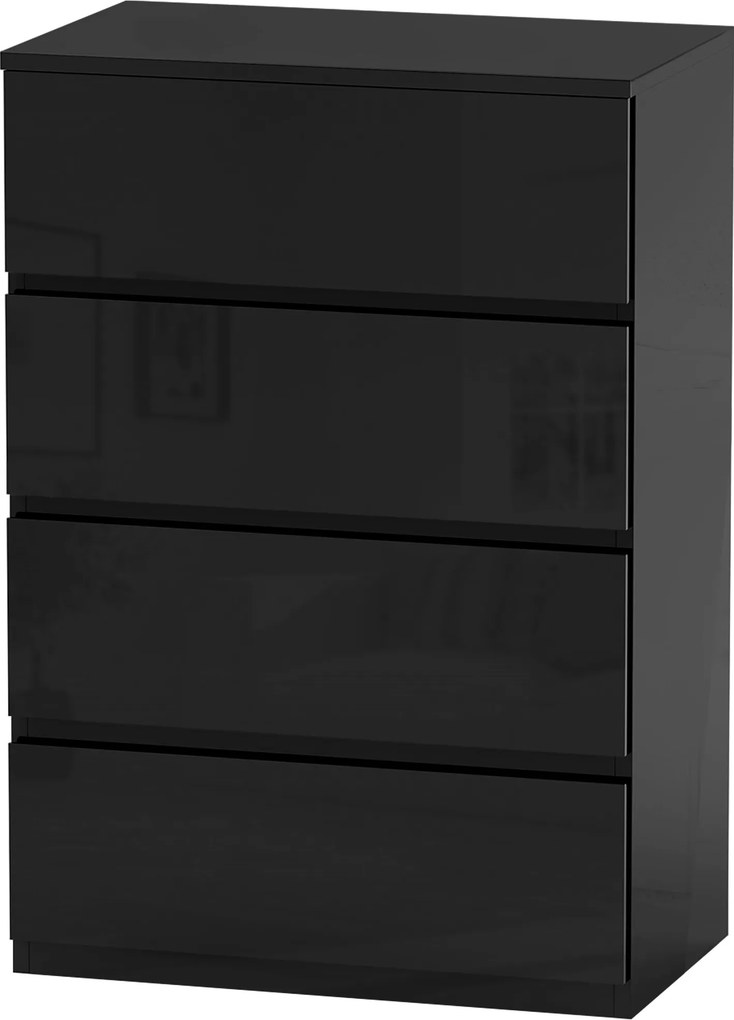 HOMCOM Moderný 4-zásuvkový Komoda do Spálne s Dizajnom Proti Prevrhnutiu 55x34x80 cm Lesklá Čierna | Aosom