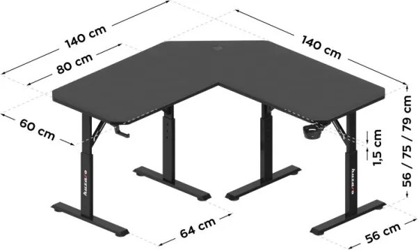Herný rohový stôl Hero 7.3 čierny