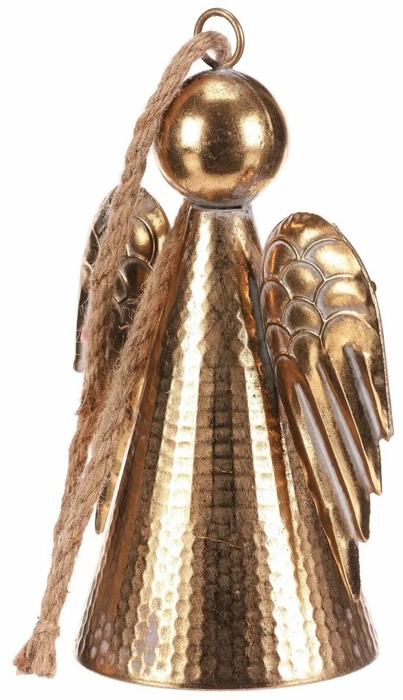 Závesná kovová vianočná dekorácia Anjelský zvonček24 cm, zlatý