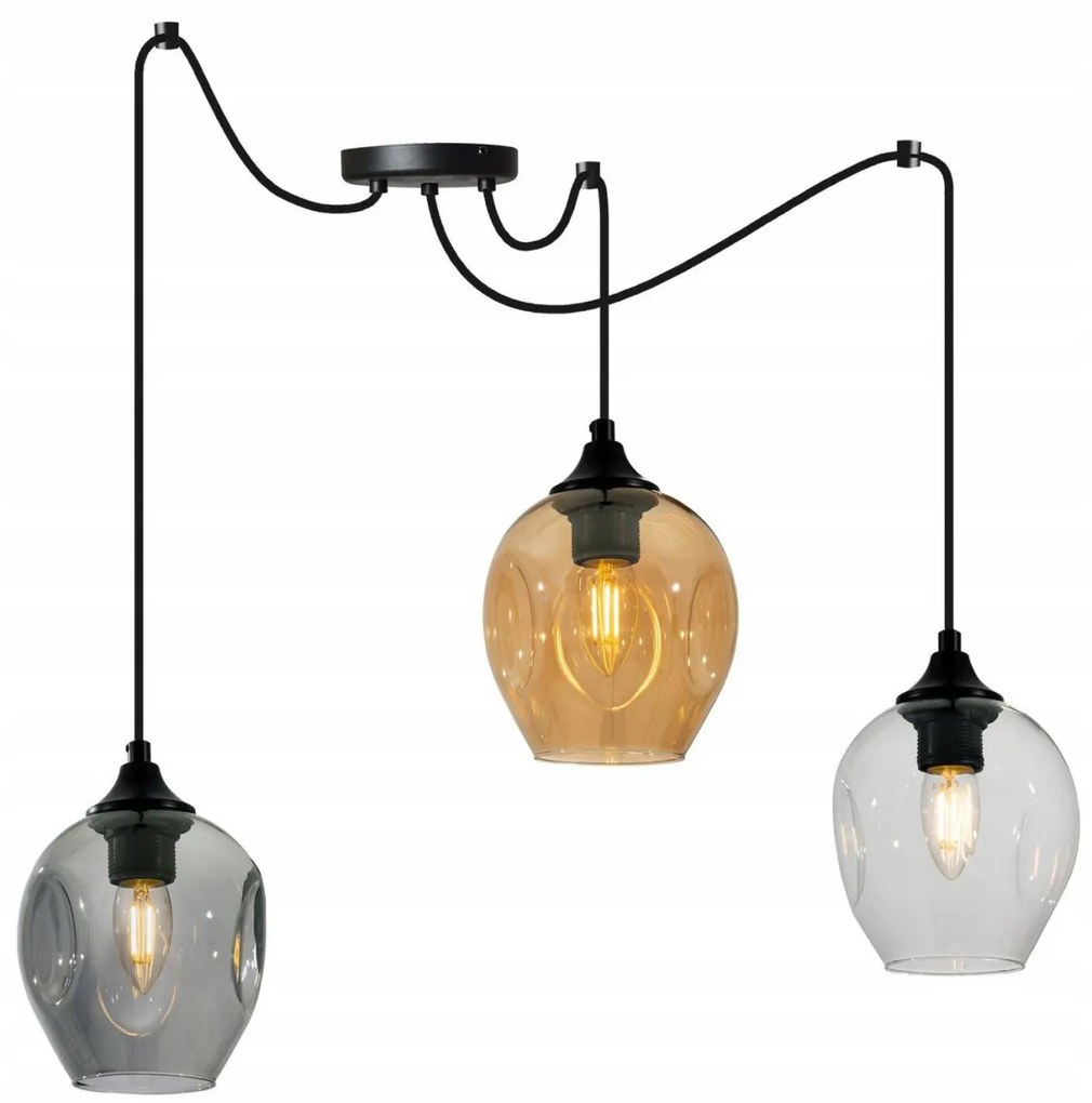 Závesné svietidlo Praga Spider, 3x sklenené tienidlo, mix 3 farieb