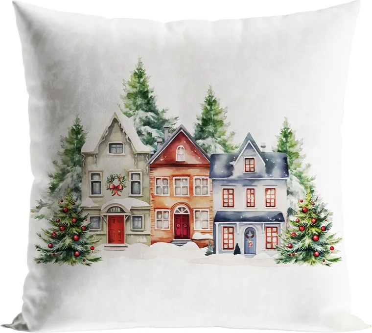 Vianočná obliečka na vankúš Velvet Zimné Mestečko 40x40 cm | INTERMEDIC SK