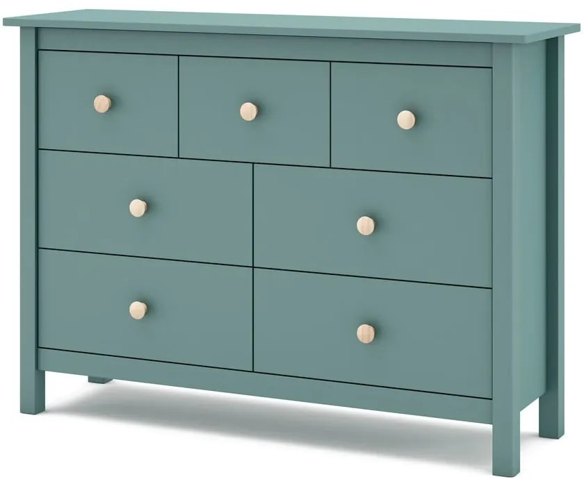 Nízka detská komoda z borovicového dreva v petrolejovej farbe 110x80 cm Max – Marckeric