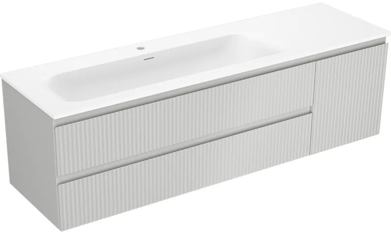 Mexen Rivel, kúpeľňová skrinka 160 cm s umývadlom Vela vľavo, 2S, 1D, drážkovaná, sivá matná/biela matná - 91A23-16047-3-BBFFF62-W23L01