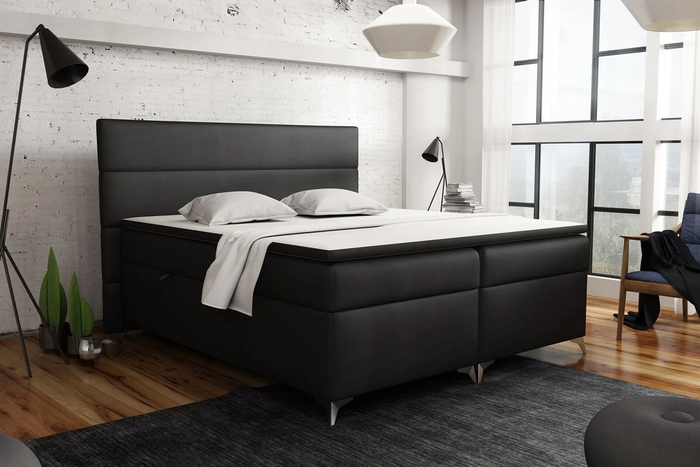 DOMINIKA MANŽELSKÁ POSTEĽ 180X200 ČIERNA EKO-KOŽA LED