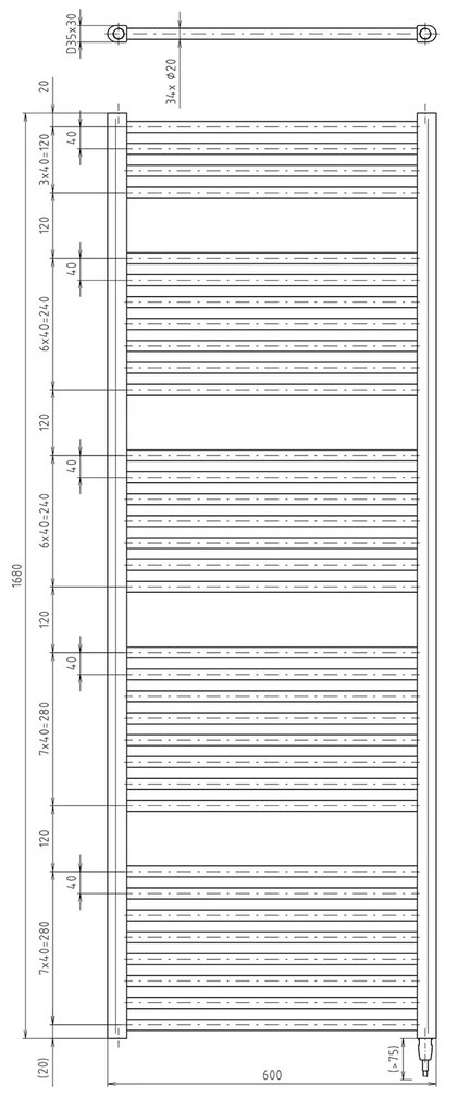 Aqualine, DIRECT-E elektrické vykurovacie teleso, rovné, 600x1680 mm, 800 W, čierna, ILE66TB