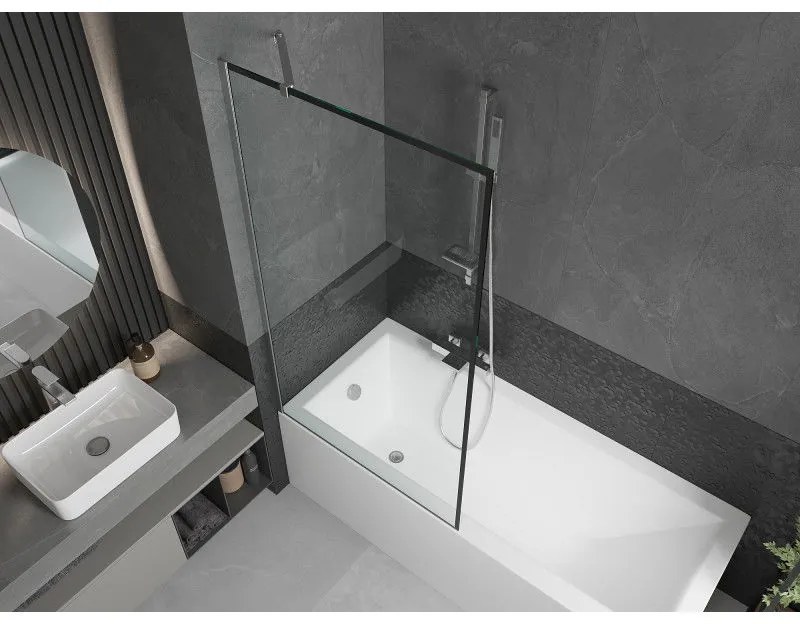 Mexen Next, vaňová zástena 1-krídlová 90 x 150 cm, fixné krídlo, 6 mm číre sklo s čiernym vzorom, chrómový profil, 895-090-000-00-70-01