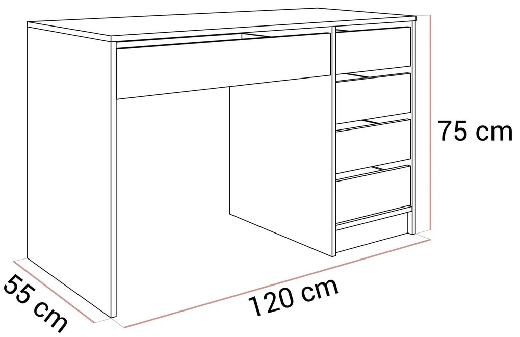 Písací stôl so zásuvkami WORK II biela matná 120 cm