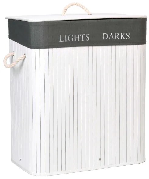 Kôš na bielizeň bambusový 2-priehradkový biely / sivý