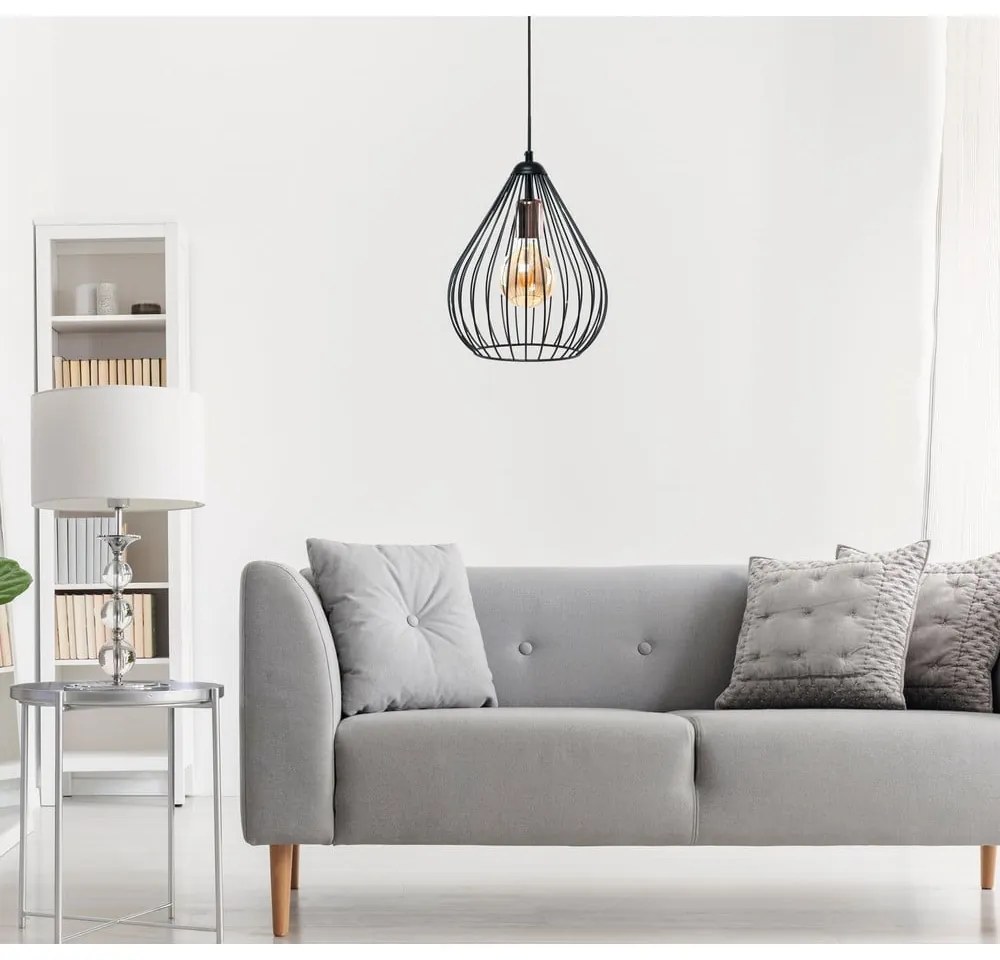 Čierne závesné svietidlo s kovovým tienidlom ø 24 cm Fasah – Opviq lights