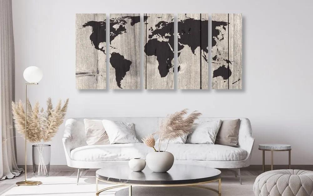 5-dielny obraz umelecká mapa sveta