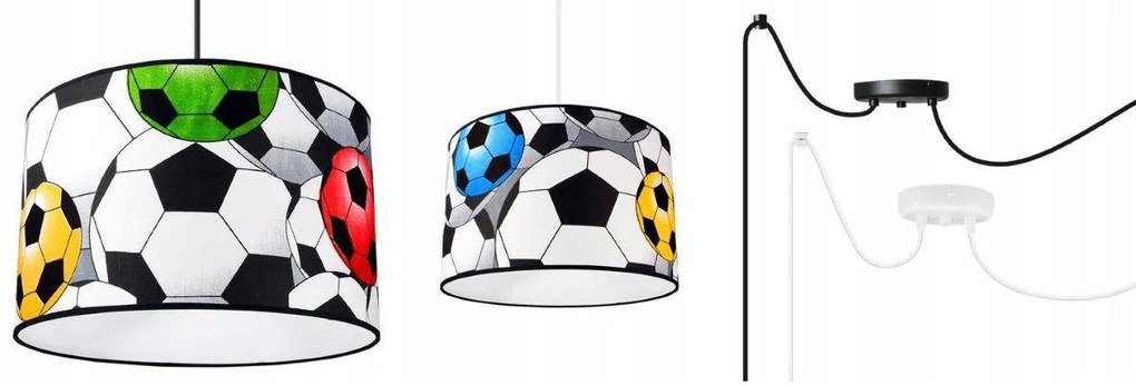 Detské závesné svietidlo Soccer Spider, 2x textilné tienidlo so vzorom, (výber z 2 farieb konštrukcie)