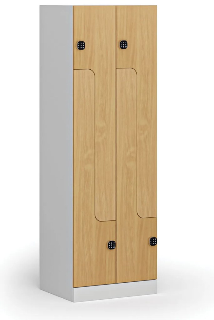 Kovová šatníková skrinka S1 Z, 4 oddiely, 1850 x 600 x 500 mm, demont, kódový zámok, laminované dvere, buk