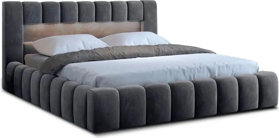 Sivá čalúnená dvojlôžková posteľ s úložným priestorom s roštom 160x200 cm Lamica – ELTAP