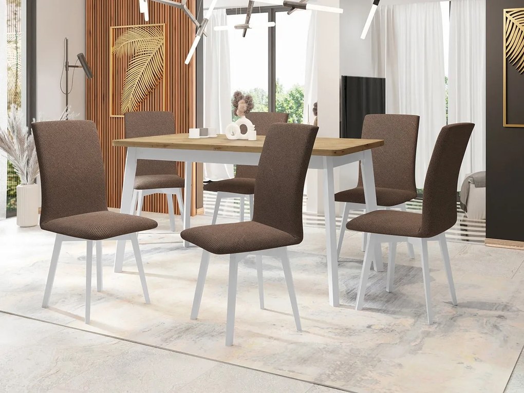 Jedálenský stôl so 6 stoličkami AL24, Morenie: dub artisan L, Poťahové látky: 26x - Kronos 22, Farby nožičiek: čierna