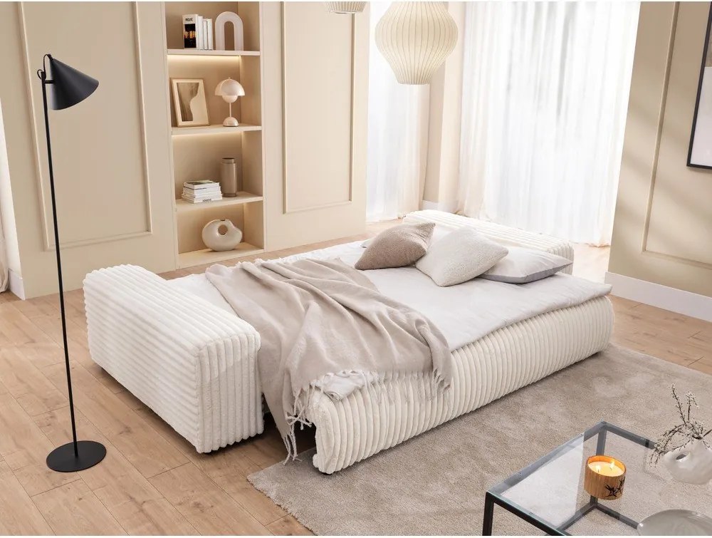 Krémová menčestrová rozkladacia/s úložným priestorom pohovka 260 cm Justin – Ropez