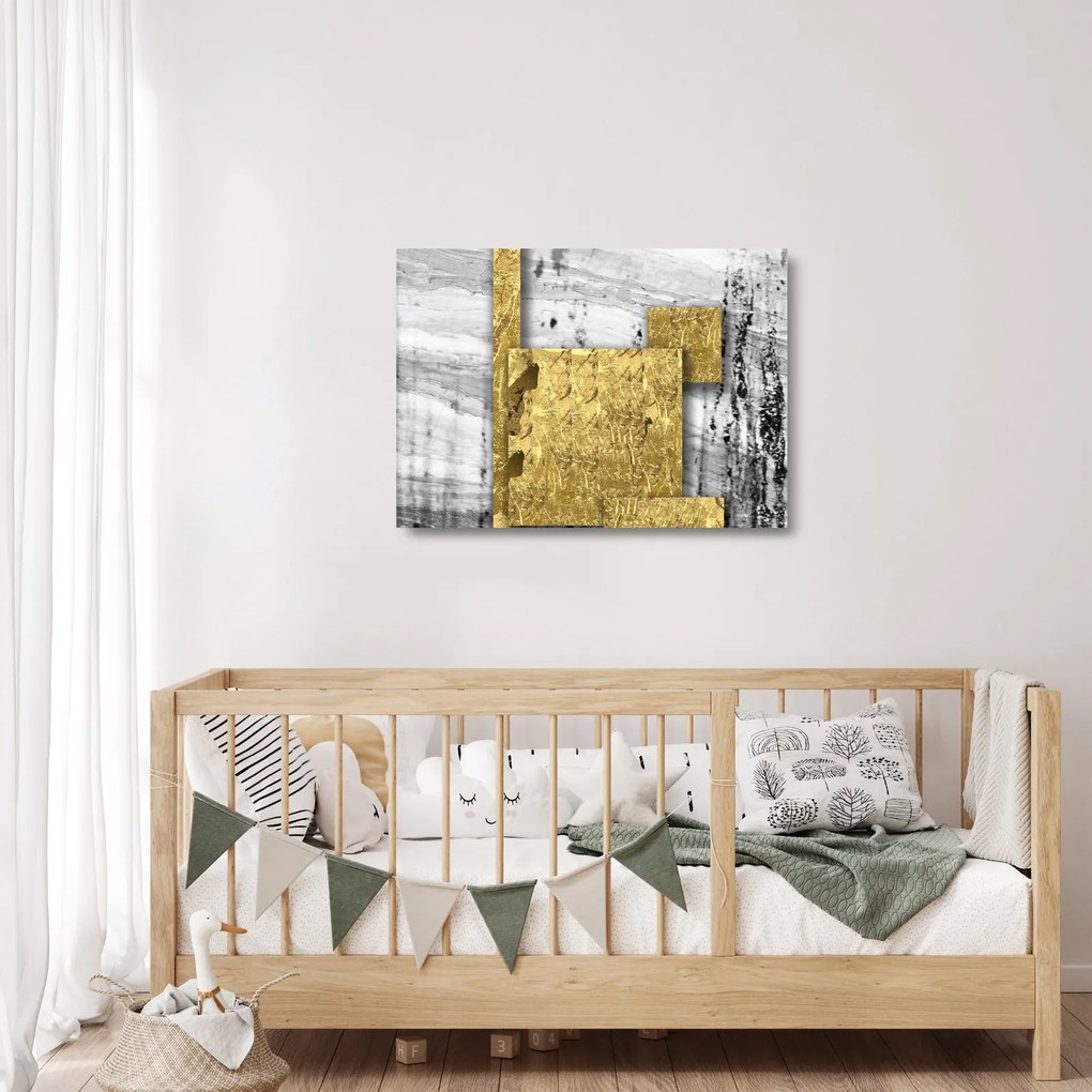 Sklenený obraz - Zlaté štvorce N⁰1 (70x50 cm)
