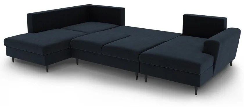 Tmavomodrá zamatová rozkladacia/s úložným priestorom rohová pohovka (ľavý roh/do "U") Kyoto – Cosmopolitan Design