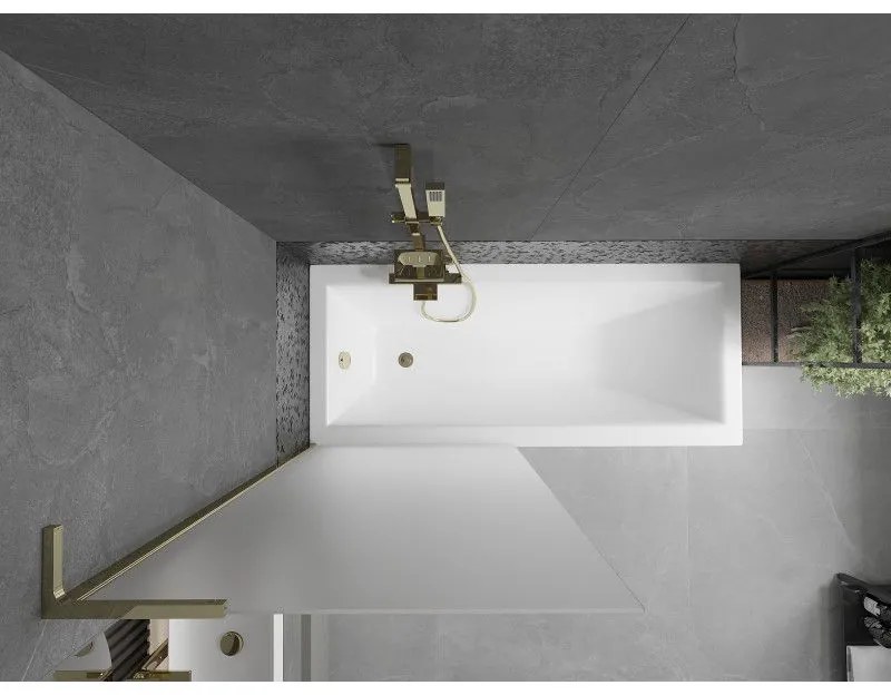 Mexen Next L, 1-krídlová vaňová zástena 80 x 150 cm, 6mm sklo námraza, zlatý lesklý profil, 895-080-000-03-30-50