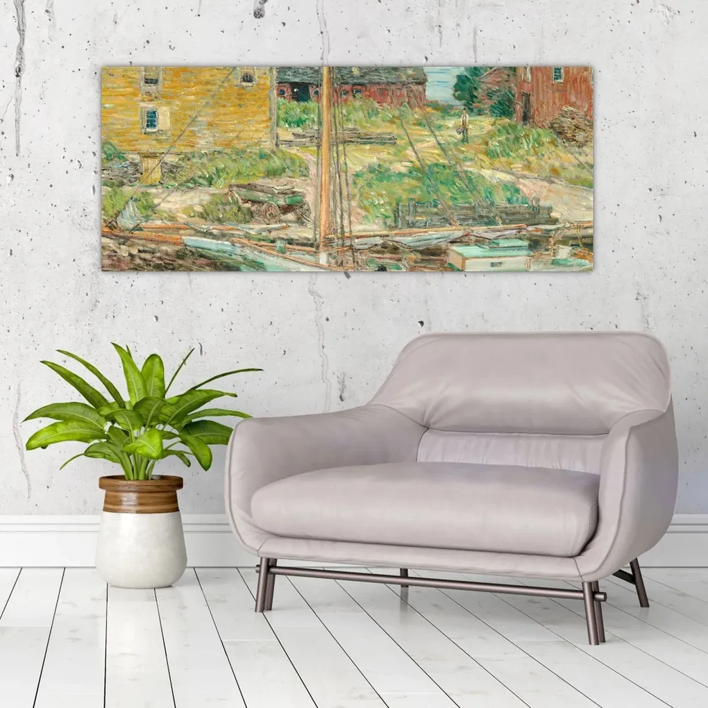 Obraz - Childe Hassam, Oyster Sloop, Cos Cob, reprodukcia (120x50 cm)