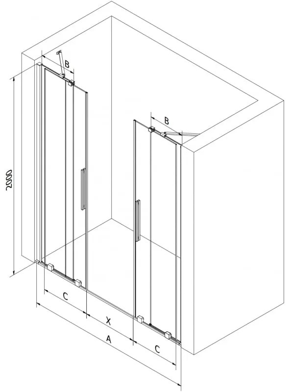 Mexen Velar Duo, posuvné sprchové dvere do otvoru 170 cm, 8mm sklo námraza, brúsená oceľ, 871-170-000-32-97